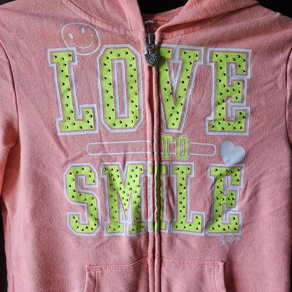Justice Pink Hooded Jacket with Love to Smile Design